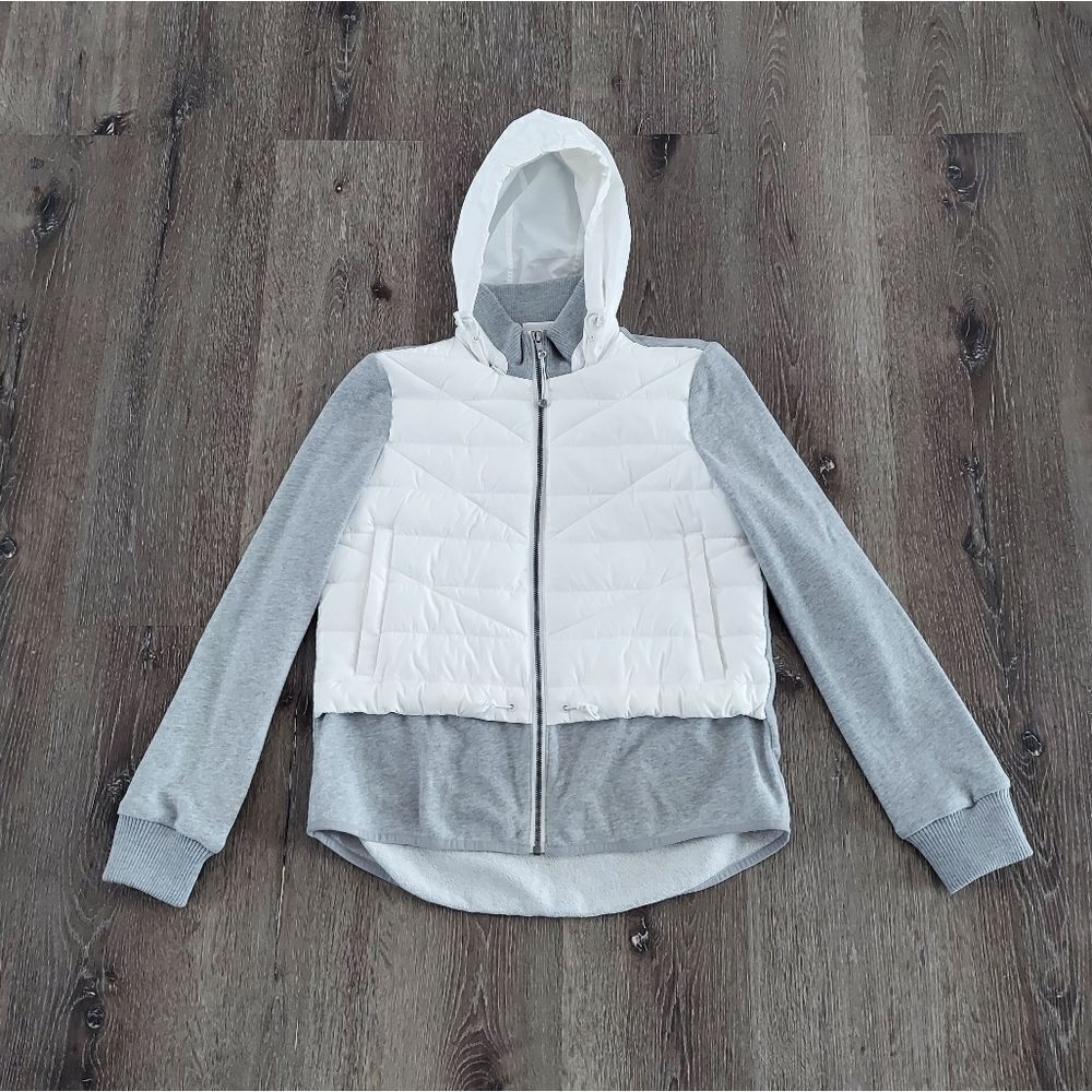 Zella Gray White Puffer Full Zip Hoodie Athletic Sweatshirt Womens SizeāXS